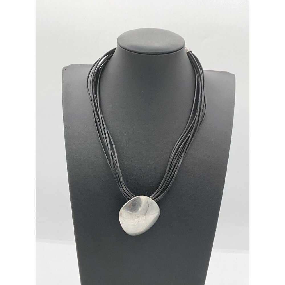 Sarah Coventry Modernist Silver Pendant Multi-Strand Piano Wire Necklace